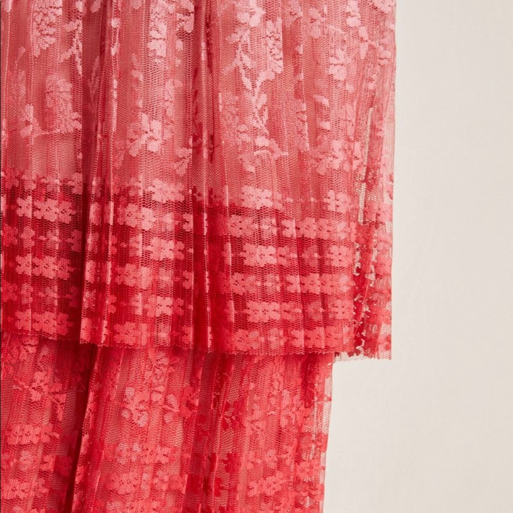 Anthropologie Maeve Brighton Pink Red Tier Lace Skirt 0 - Picture 3 of 5